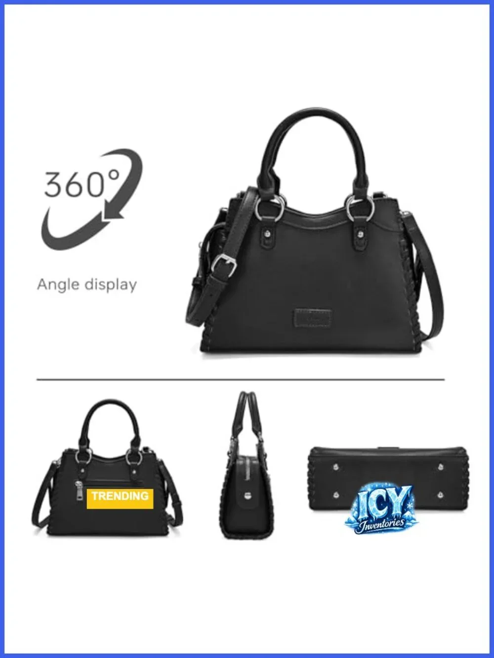 Studded Satchel Bag Crossbody Purse with Detachable Strap
